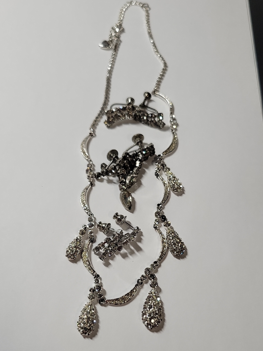 Silver Tone Crystal Teardrop Necklace Set - Women's Jewelry